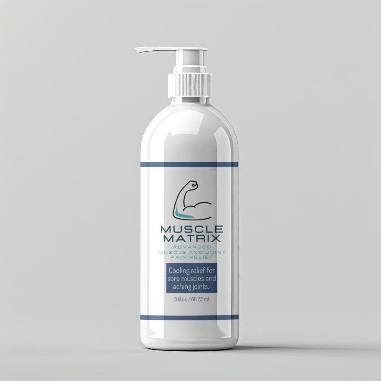 bottle of Muscle Matrix Advanced Muscle and Joint Pain Relief gel